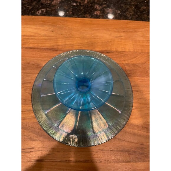 Vintage Fenton Iridescent BLUE Footed Compote Bowl - Picture 4 of 8